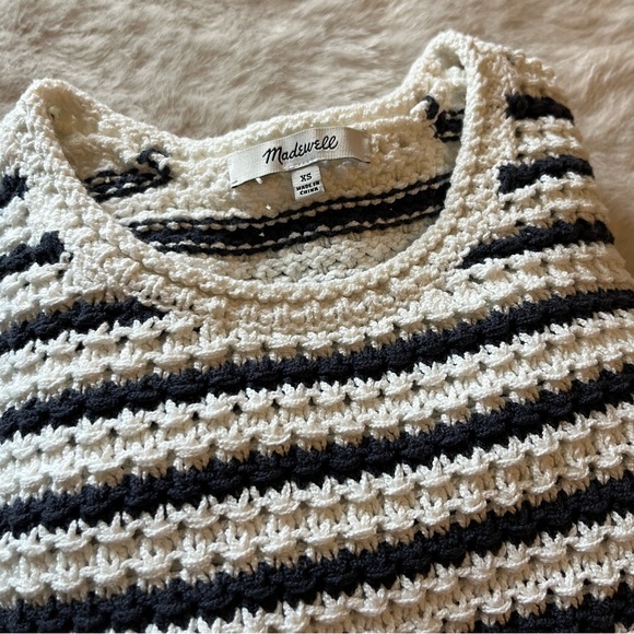 Madewell Striped Open-Stitch Austen Pullover Sweater White and Blue XS - Picture 13 of 15